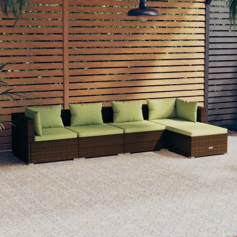 The Living Store Set da giardino 5 pezzi con cuscini in poly rattan marrone