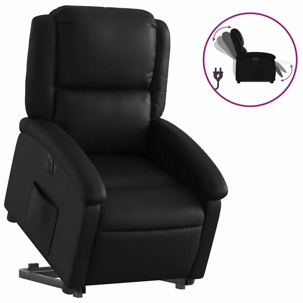 Poltrona alzapersona reclinabile elettrica vidaXL in similpelle nera con funzione di assistenza al sollevamento e braccioli – 2