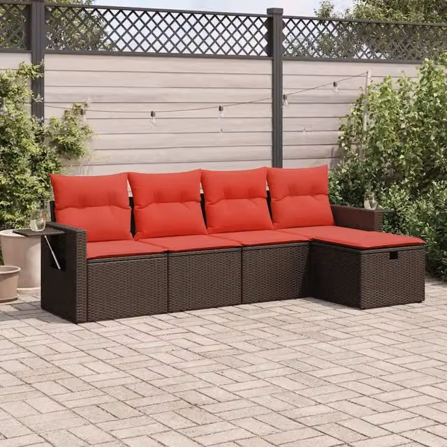 Set Divano da Giardino 5 pz con Cuscini Marrone in Polyrattan 3325470