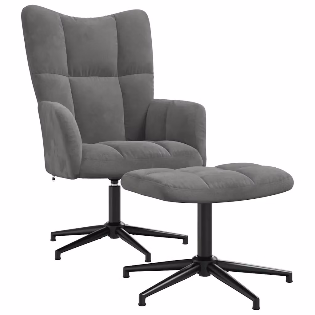 vidaXL Sedia Relax con Poggiapiedi Grigio Scuro in Velluto e Struttura in Metallo – 2