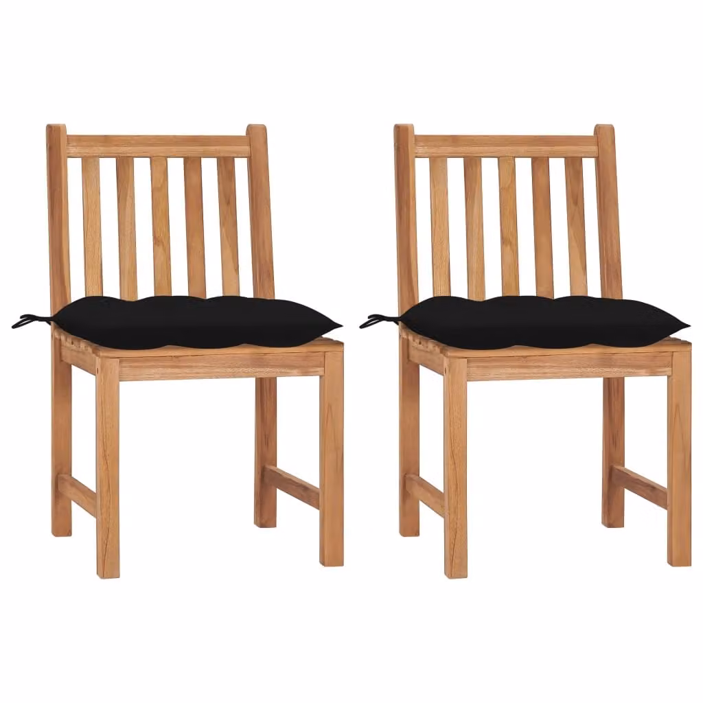 Sedie da giardino 2 pezzi con cuscino in teak massiccio