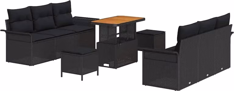 Set Divano da Giardino con cuscino 9 pcs Nero polyrattan
