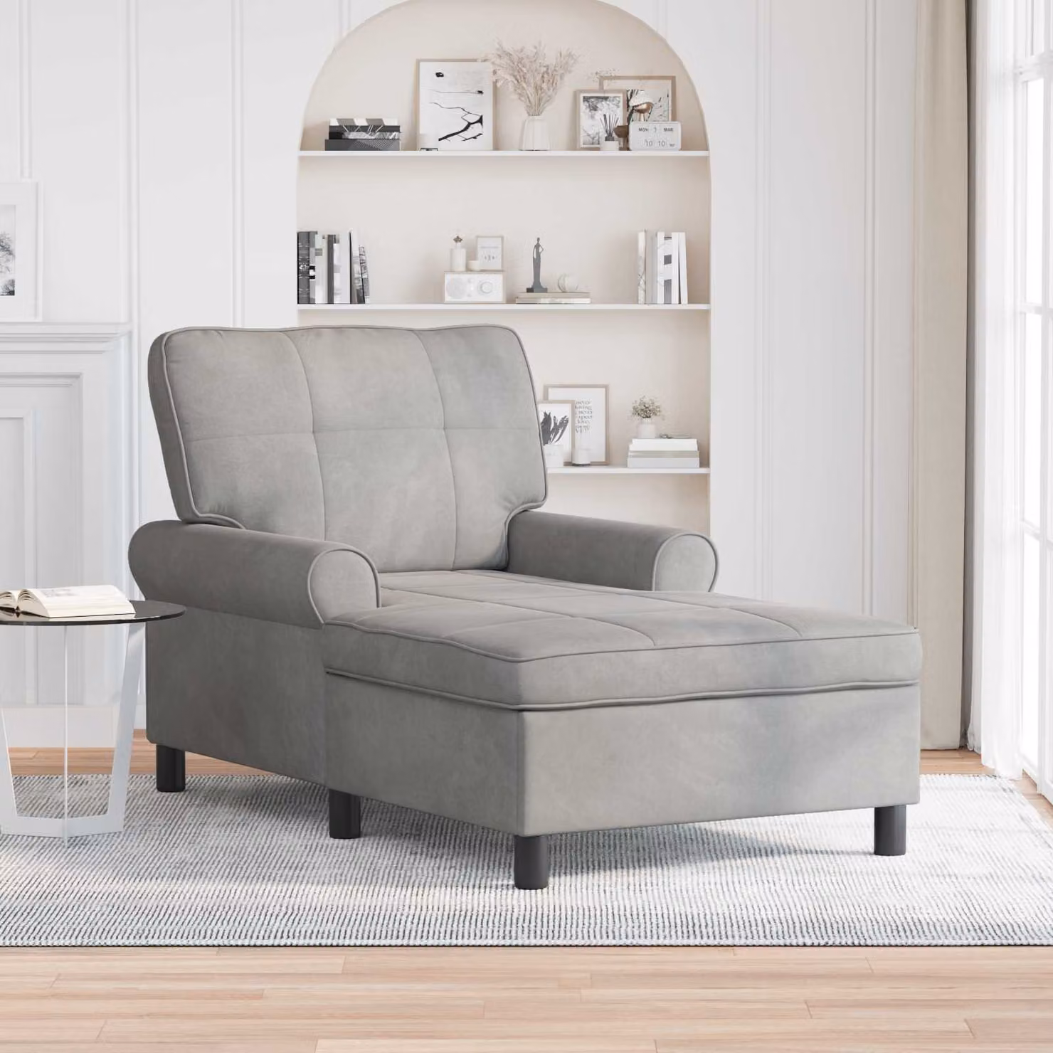 Chaise Lounge Moderna vidaXL in Velluto Grigio con Imbottitura in Schiuma, L/P/H: 91 x 157 x 91 cm – 1
