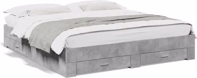 Letto matrimoniale | Letto per adulti | Giroletto Cassetti Grigio Cemento 180x200 cm Legno Multistrato