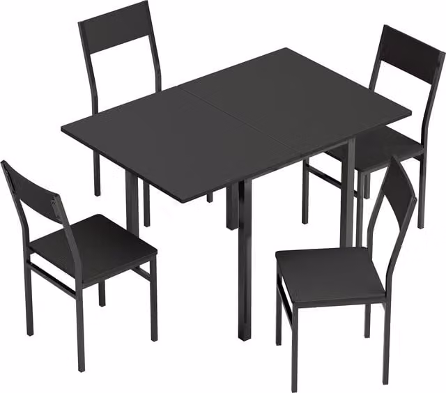 Set Tavolo da Pranzo Allungabile e Sedie Impilabili HOMCOM, Nero