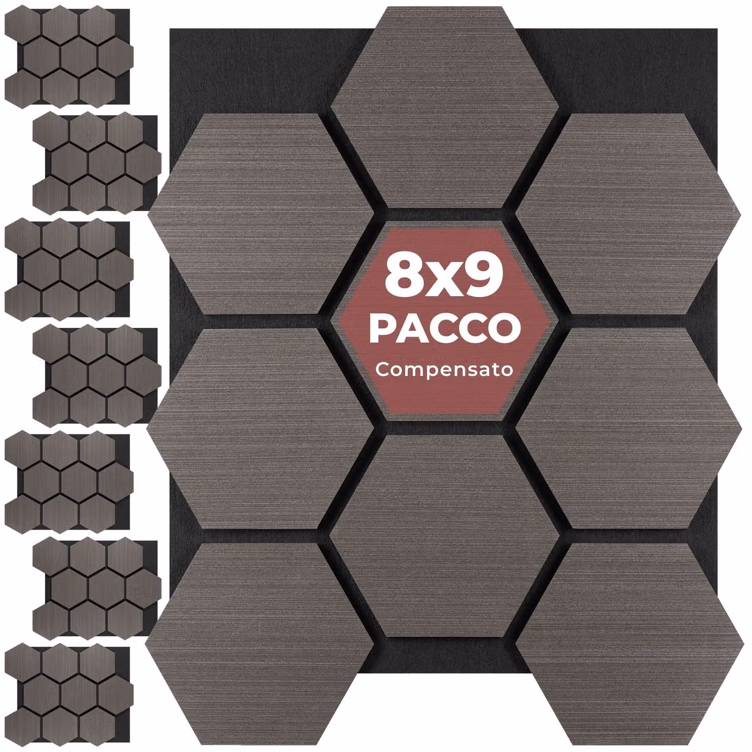 Pannelli acustici Sonic Shield tectake effetto legno rovere grigio per montaggio a parete in MDF L: 76,0 cm, H: 62,0 cm, P: 1,8 cm – 1