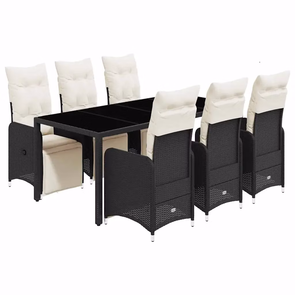 Set da Bistrò da Giardino 7 pz vidaXL in Polyrattan Nero con Cuscini e Piano in Vetro – 2