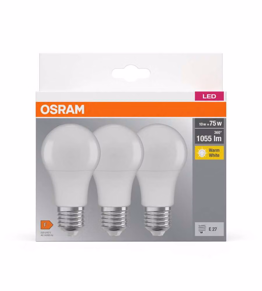 OSRAM Lampadine LED E27 75W Bianco Caldo Pack da 3 1055 lm Opache