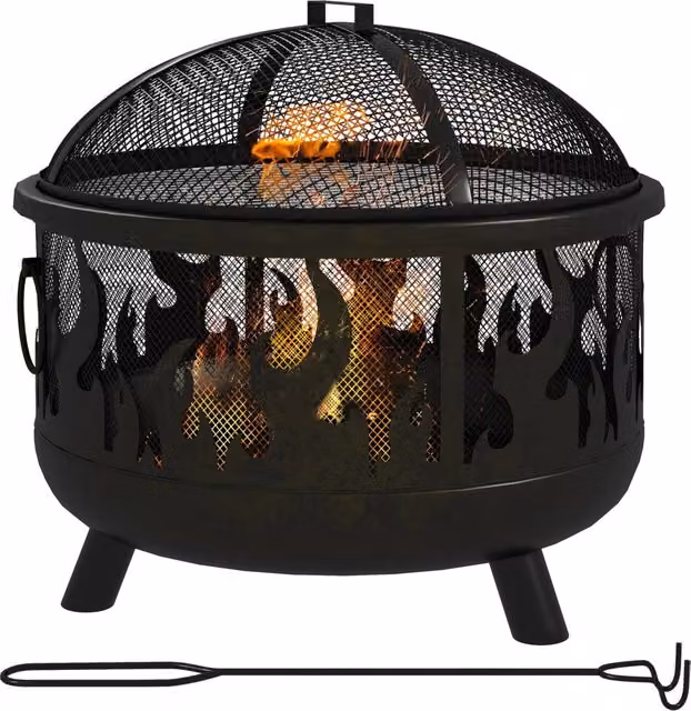 Braciere da giardino XYLO nero con coperchio protezione scintille e attizzatoio, L: 61 cm, P: 52 cm