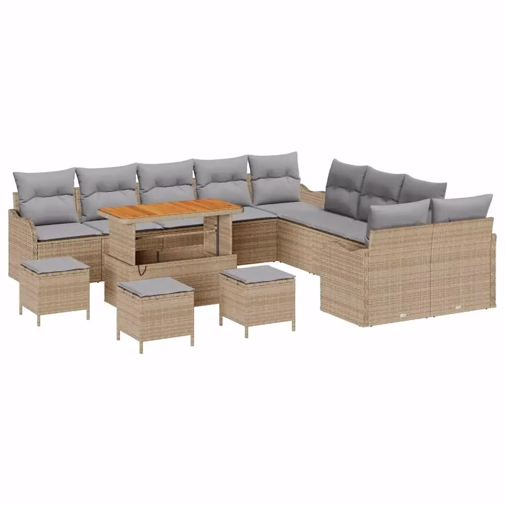 Set Divano da Giardino Moderno vidaXL 14 Pezzi Beige con Cuscini e Tavolino – 2