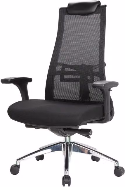 Sedia da ufficio Bascape, Poltrona direzionale a rete con braccioli, Seduta ergonomica da ufficio, 71x69h110/118 cm, Nero