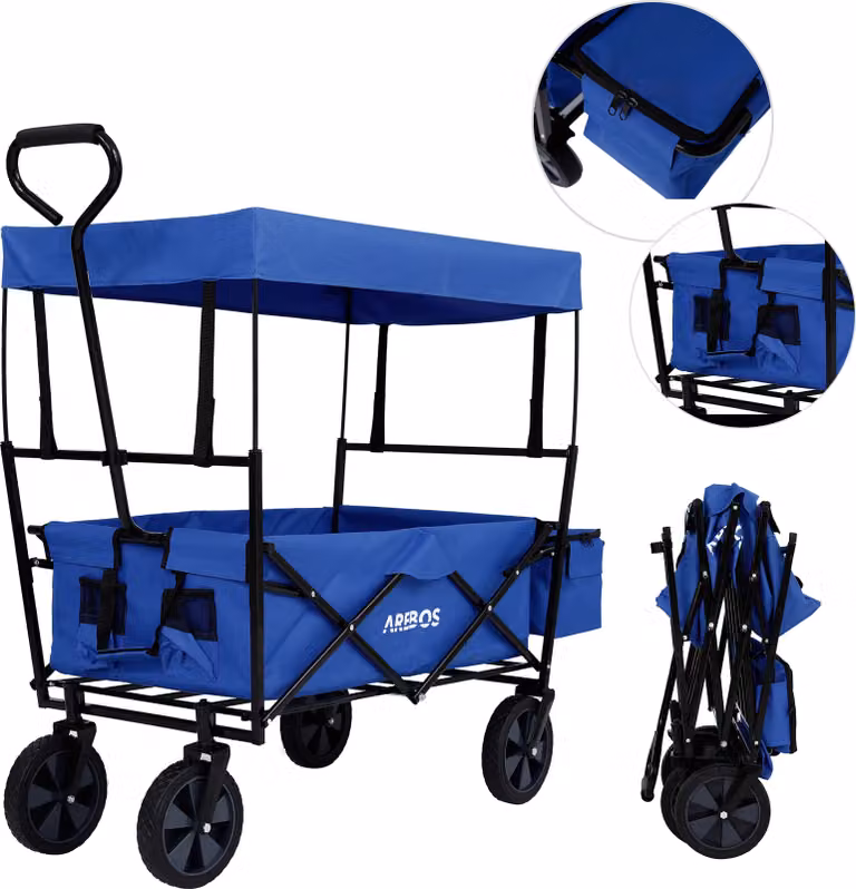 Carrello pieghevole AREBOS con tetto blu | incl. 2 tasche in rete e borsa esterna