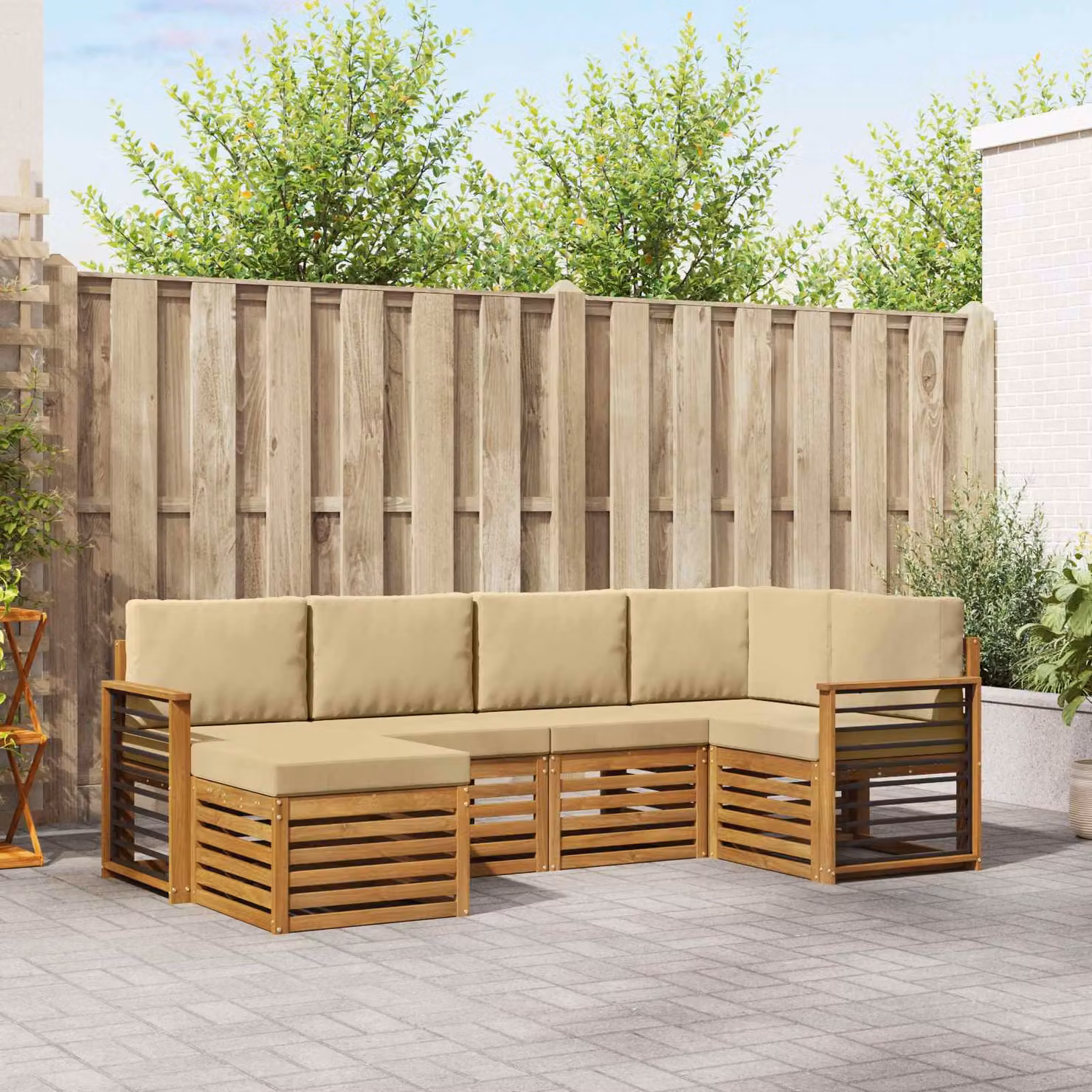 vidaXL Set di divani da esterno 6 pz in legno di acacia con cuscini, Beige e Marrone
