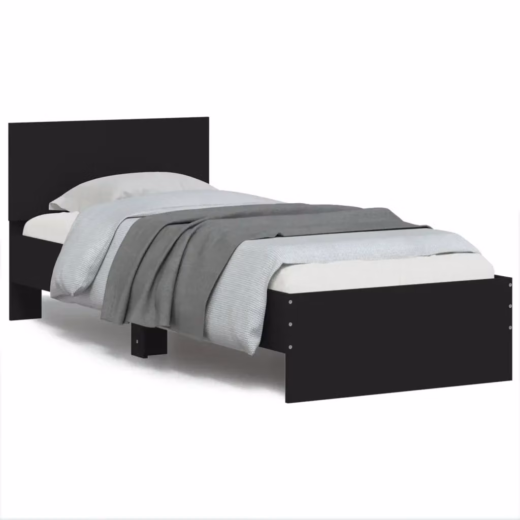 Letto con Testiera vidaXL in Legno Multistrato Nero L/P/H: 203 x 90 x 70 cm – 2