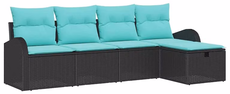 Set da giardino composto da 5 pezzi, colore nero, realizzato in rattan sintetico