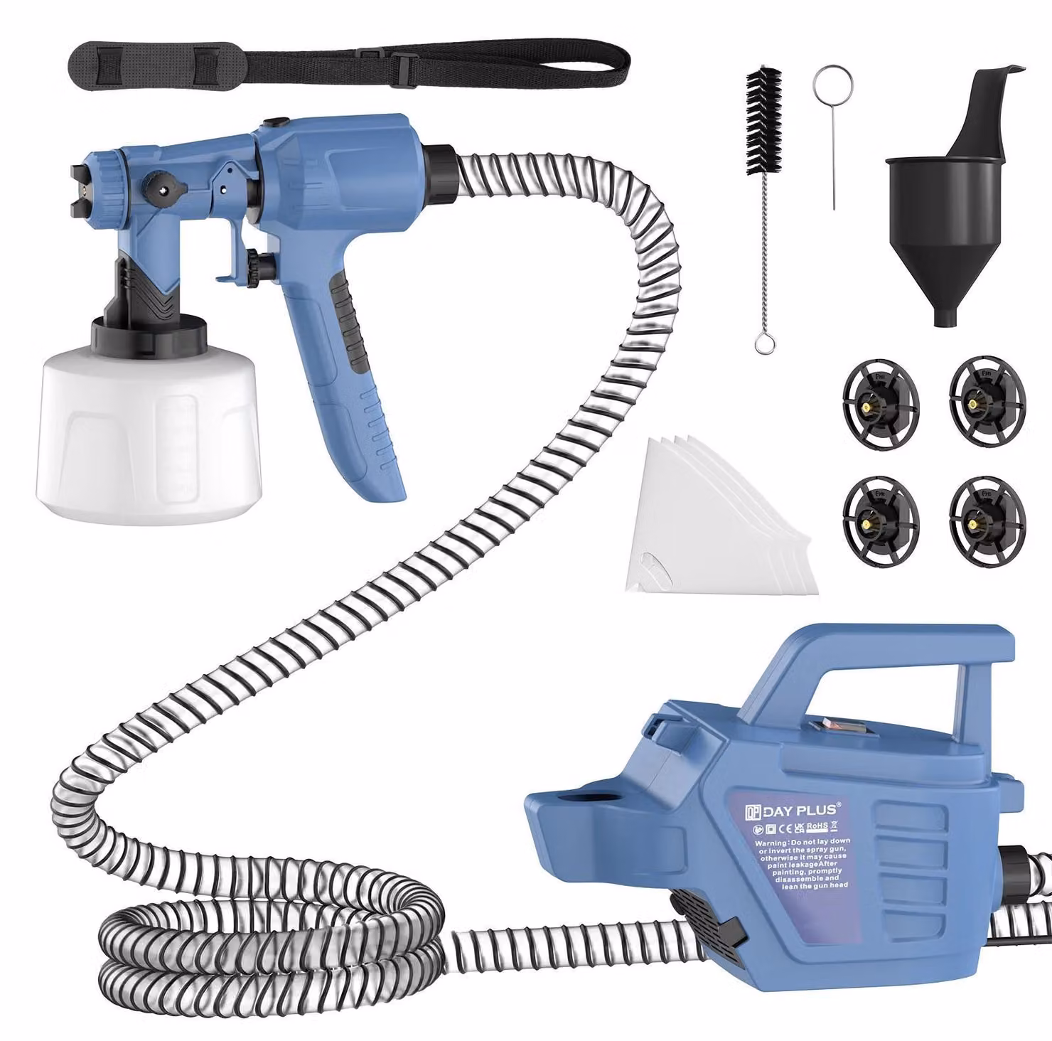 Pistola a spruzzo elettrica - Spruzzatore HVLP per recinzioni e pareti - 1000 W - Serbatoio da 1200 ml - 4 ugelli, 3 tipi di spruzzo - Cavo da 3 metri, tubo da 2,5 metri, spina europea