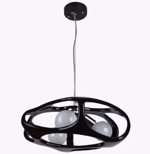Lampadario a sospensione Lampex Amano nero in metallo e vetro, Ø 40 cm, 3xE27, regolabile in altezza