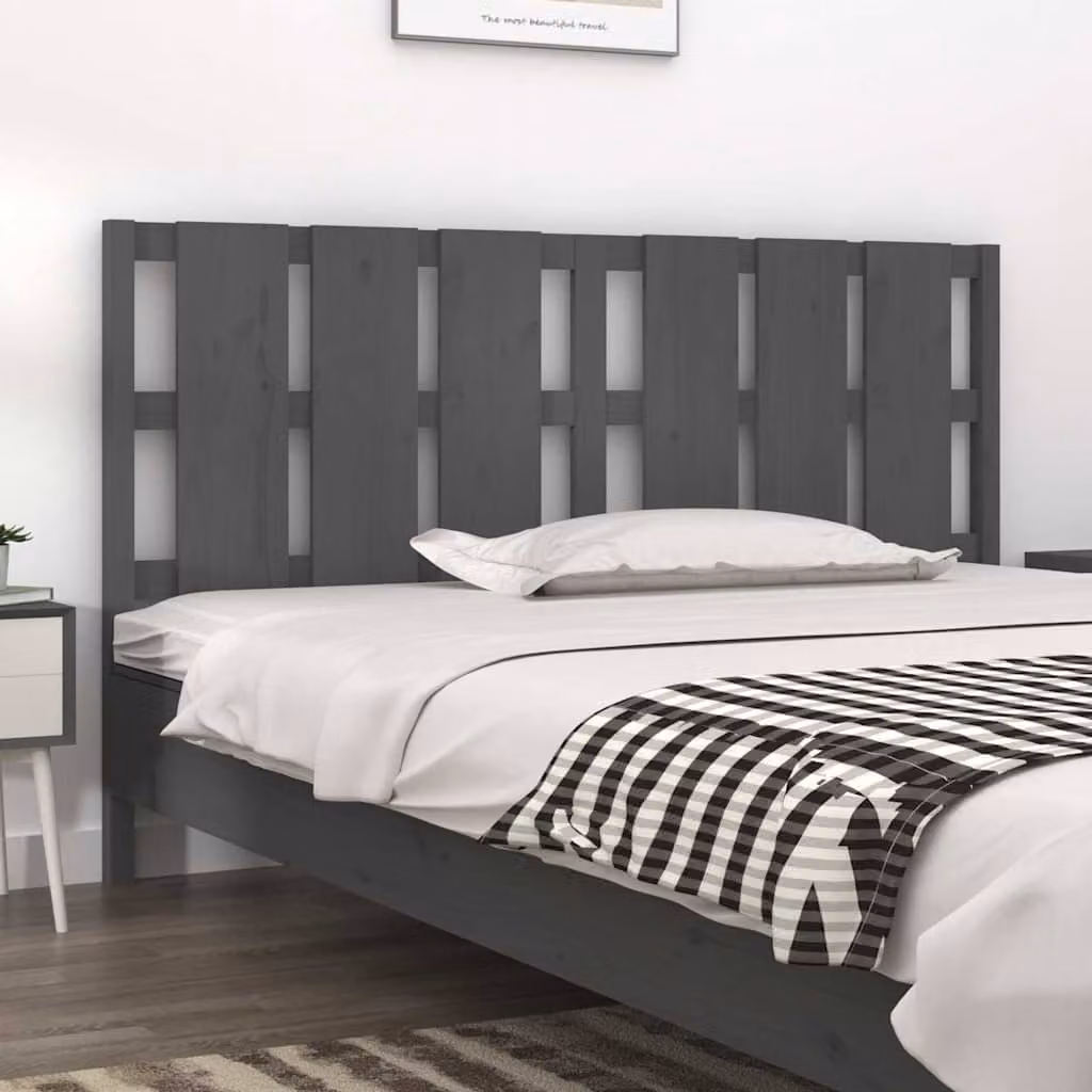 Testiera per Letto vidaXL in Legno Massello di Pino, Grigia, L 165,5 x P 4 x H 100 cm