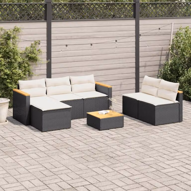 Maison Exclusive - Set Divani da Giardino 5 pz con Cuscini Nero Polyrattan Acacia