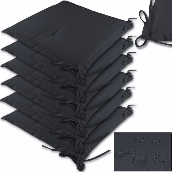 Set di 6 imbottiture per sedia Detex grigio antracite, modello rettangolare trapuntato e idrorepellente, L/P/H: 43 x 39 x 5 cm