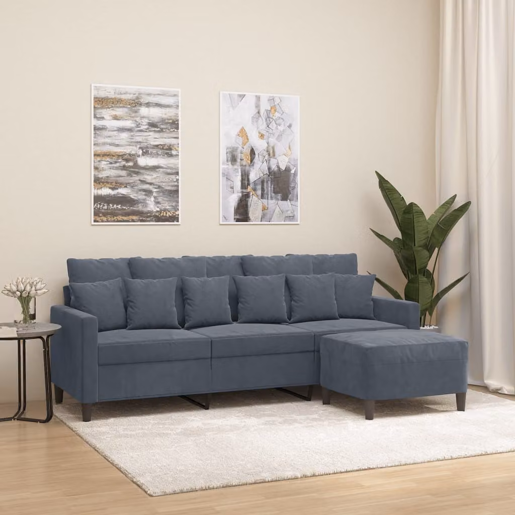 Maison Exclusive - Divano a tre posti con poggiapiedi, grigio scuro, 180 cm, in velluto