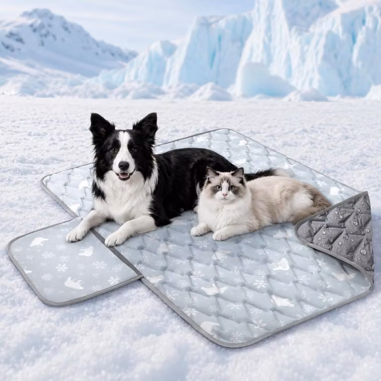 Tappetino refrigerante per cani, 120x90 cm, tecnologia Q-MAX >0,5, senza gel, auto-refrigerante, tessuto refrigerante, base impermeabile, lavabile, colore grigio