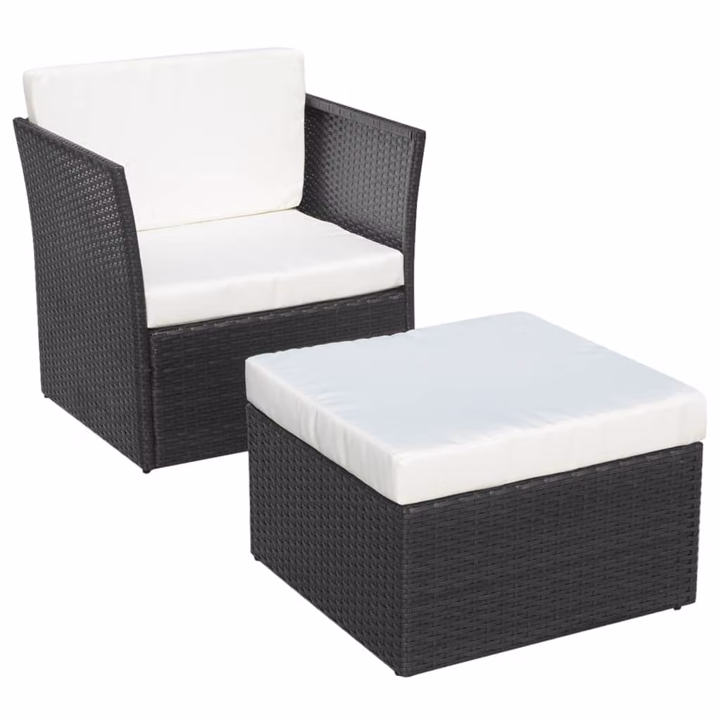 vidaXL Poltrona da giardino con poggiapiedi in Poly Rattan Nero
