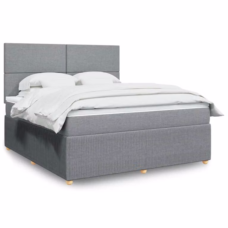 vidaXL Giroletto a Molle con Materasso Ibrido in Tessuto Grigio Chiaro e Bianco, L/P: 180 x 200 cm