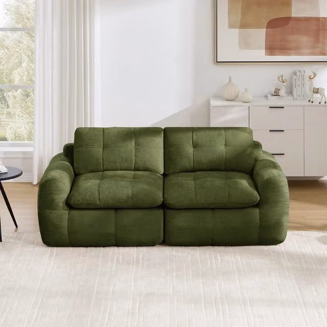 Divano 2 posti in tessuto chenille ¨C Minimal ¨C verde imbottito trapuntato