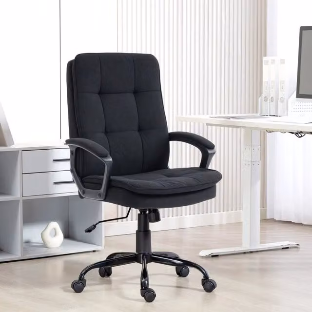 Poltrona da ufficio 70x63x102-112 cm regolabile con funzione oscillante in lino nero