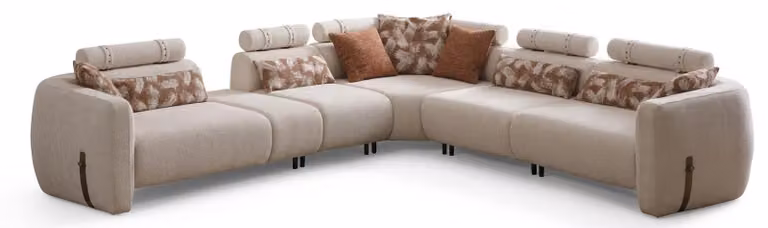 Divano angolare moderno, beige, lussuoso, confortevole, ergonomico, elegante