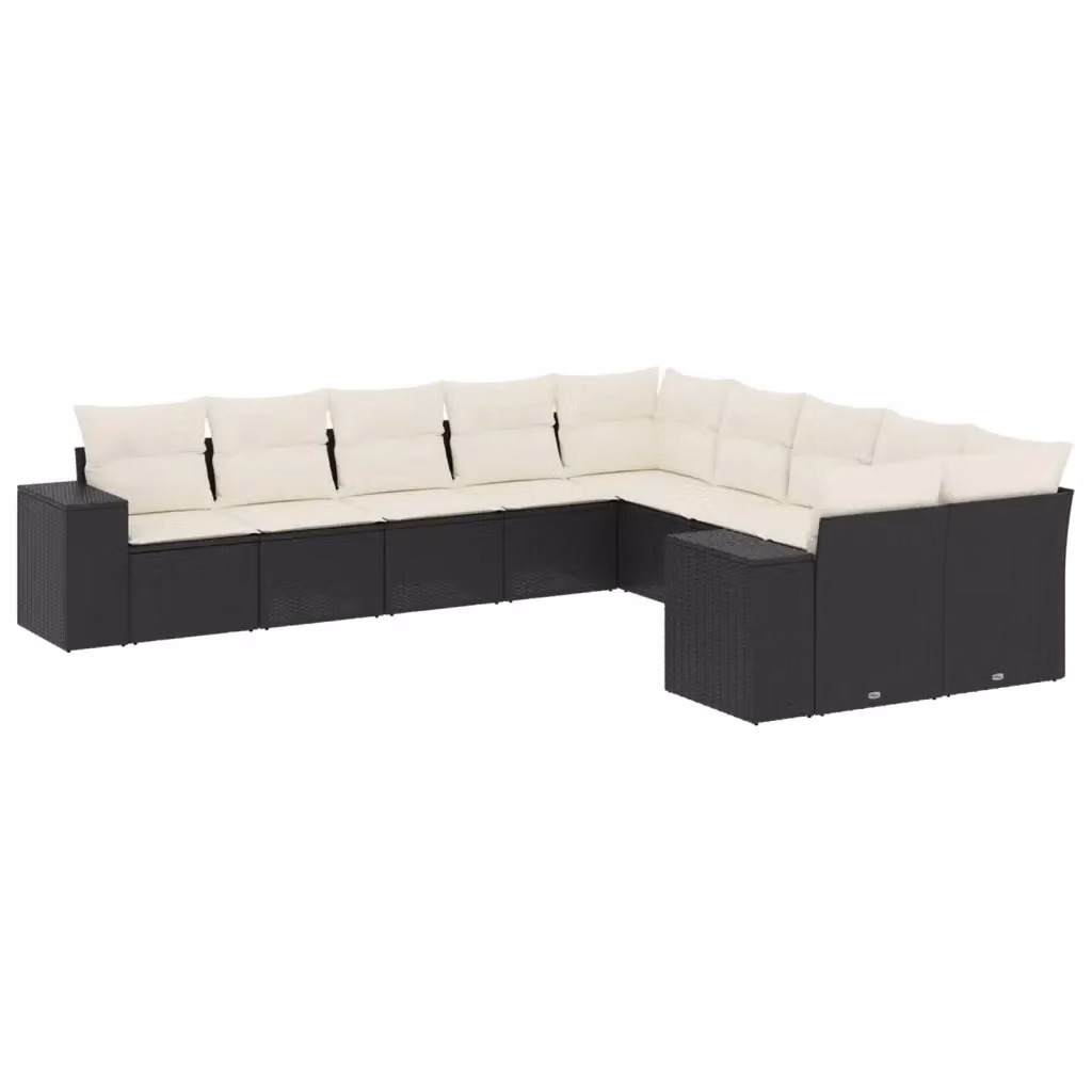 vidaXL Set Divani da Giardino 10pz in Polyrattan e Metallo con Cuscini Imbottiti Nero e Bianco – 2