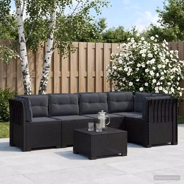 Divano da Giardino 5 Posti con Cuscini Stile Rattan PP 3444051
