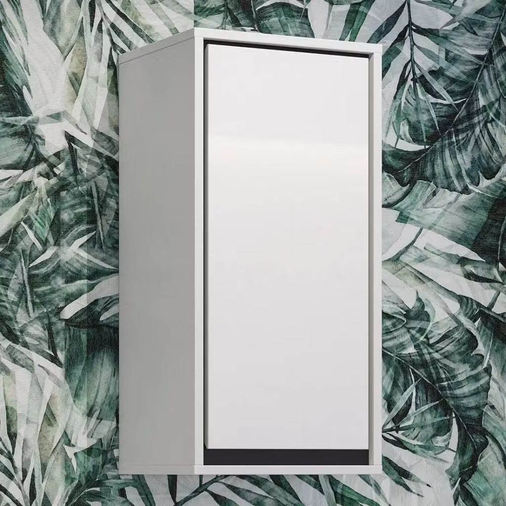 Mobile sospeso da bagno Meublorama collezione GOBI in MDF lucido bianco e nero con ante soft-close L 72 cm x H 35 cm x P 30 cm – 2