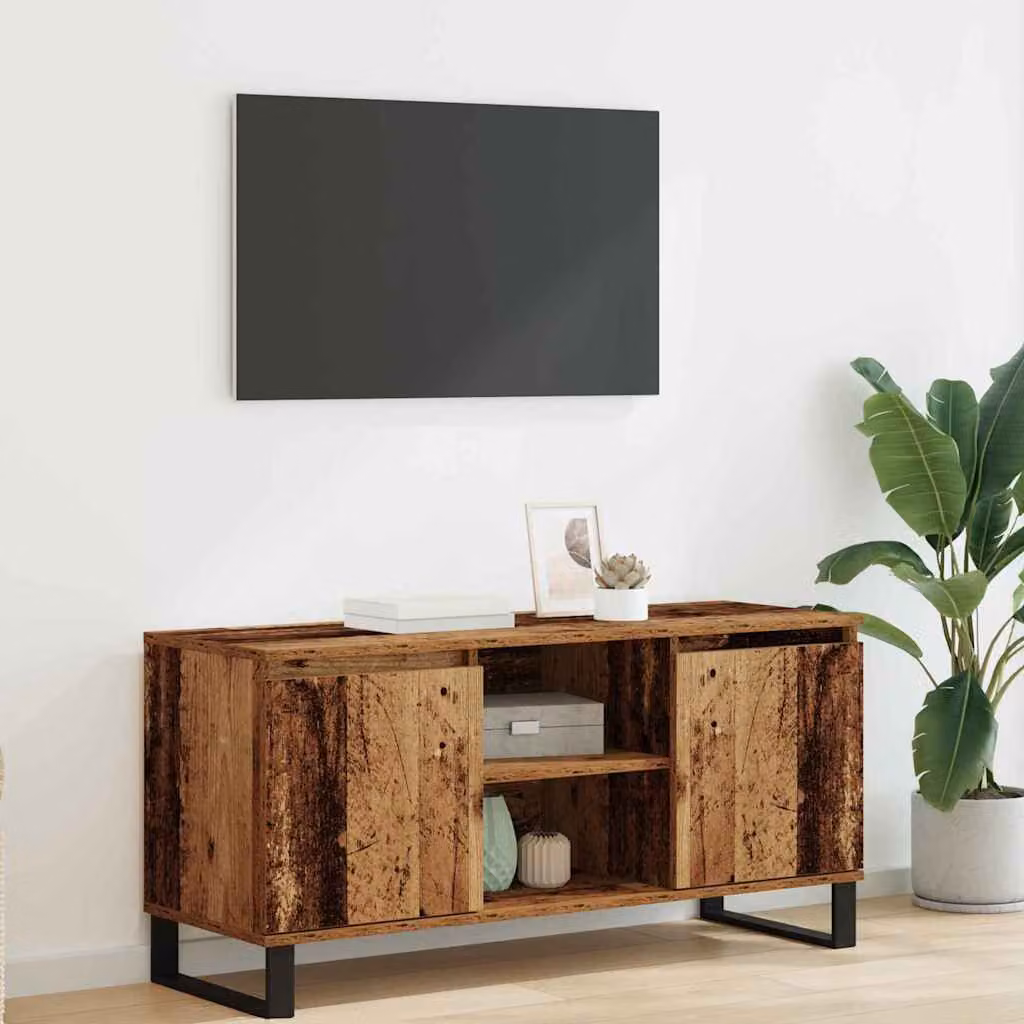 Mobile TV moderno vidaXL in legno e metallo, colore marrone, L 104 x P 35 x H 50 cm