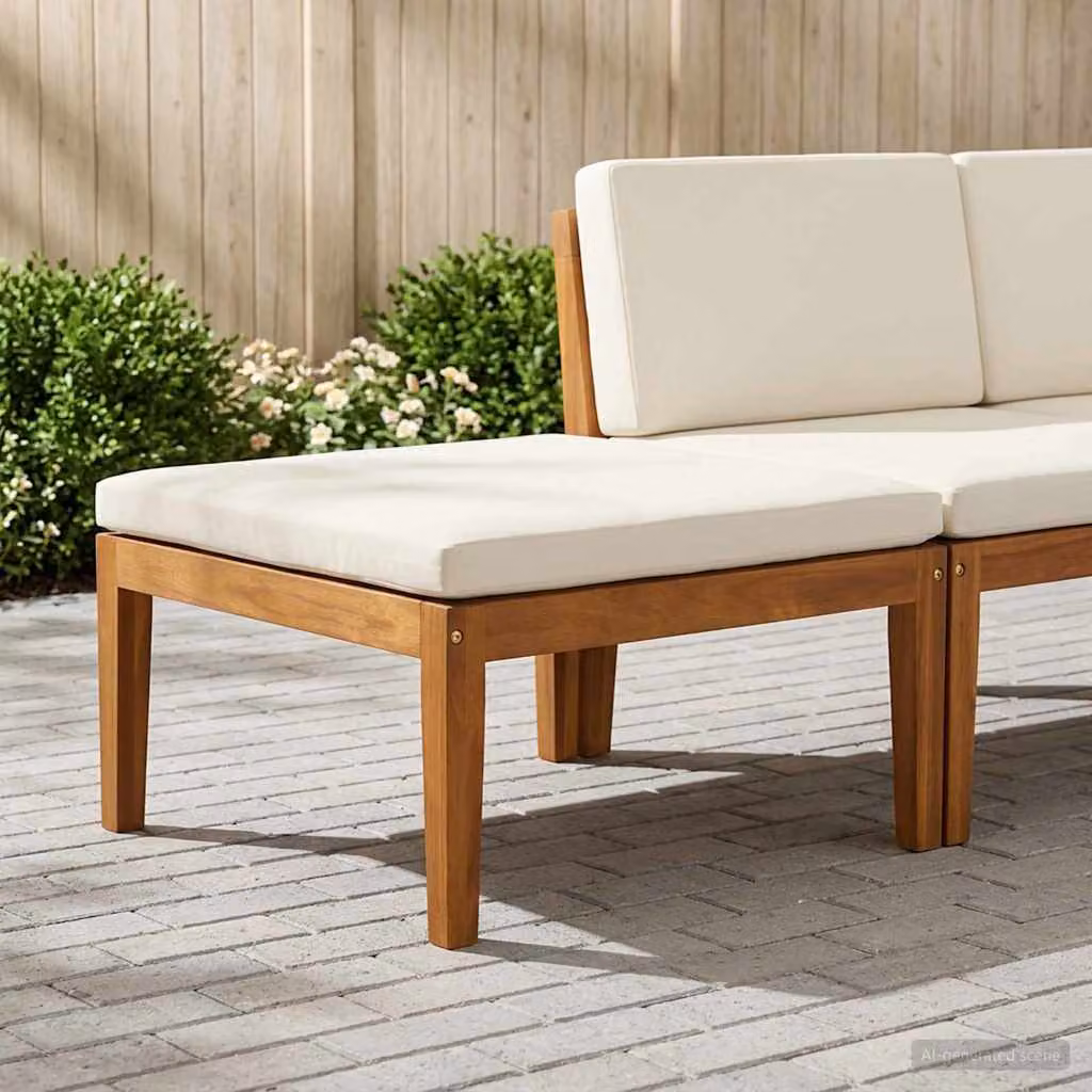 vidaXL Poggiapiedi da giardino con cuscino in legno di acacia massello marrone e bianco L/P/H: 60 x 30 x 30 cm