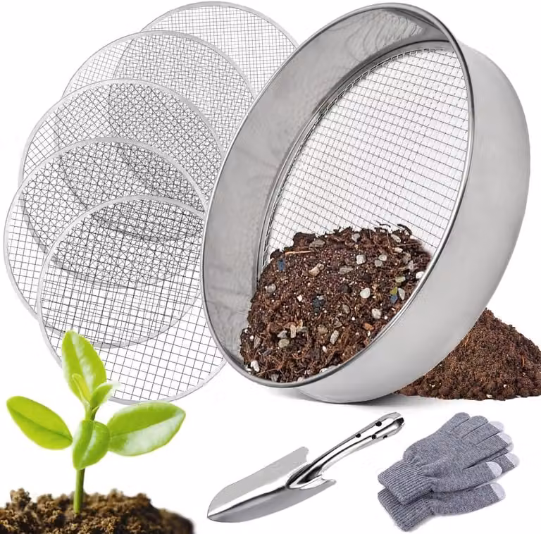 Setaccio da giardino da 30 cm, con 5 setacci intercambiabili, per terra, in acciaio inossidabile