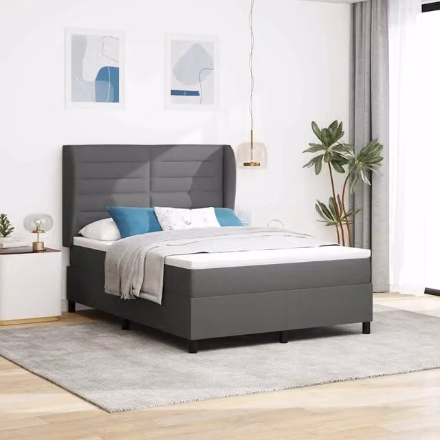 Letto contenitore moderno vidaXL con materasso a molle in tessuto grigio L/P: 160 x 200 cm