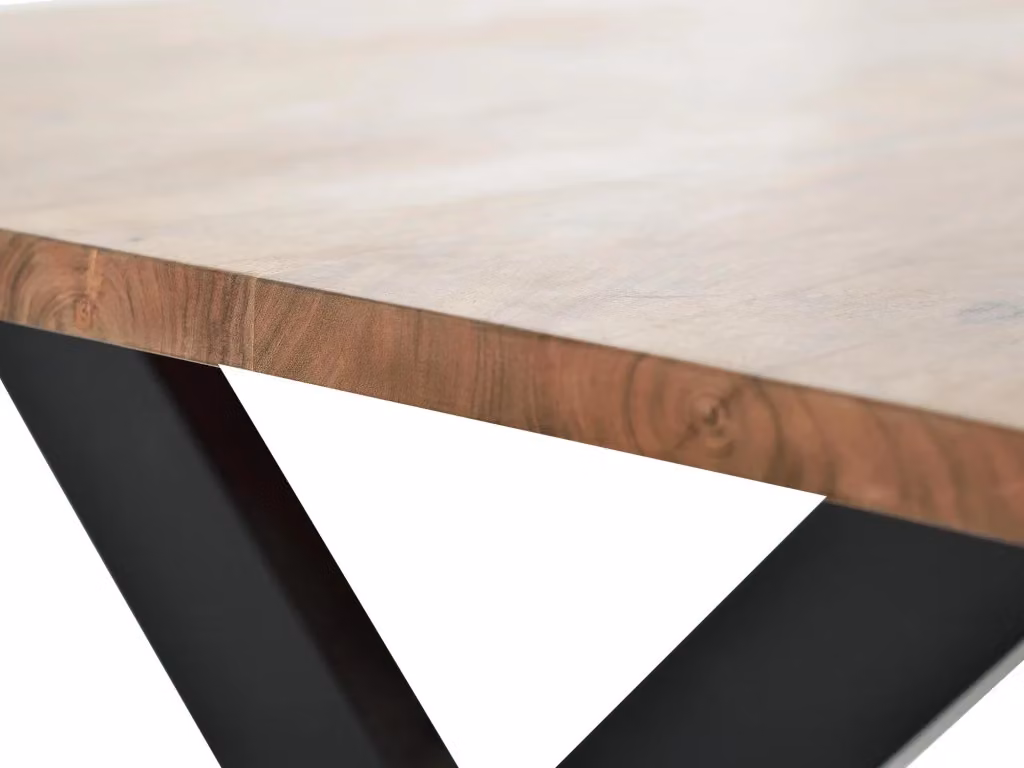 Tavolo da pranzo rettangolare moderno Giner y Colomer in legno di acacia e metallo marrone e nero L: 200 cm, P: 77 cm, H: 67 cm – 2
