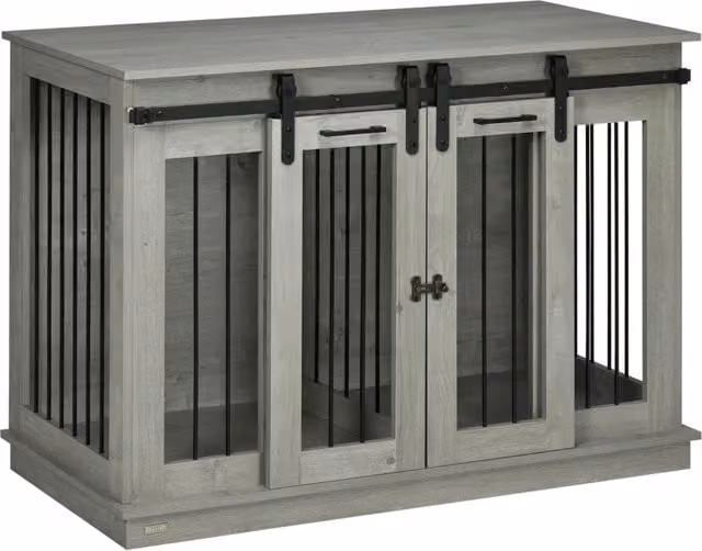 Gabbia per cani Xylo con 2 porte bloccabili design rustico grigio