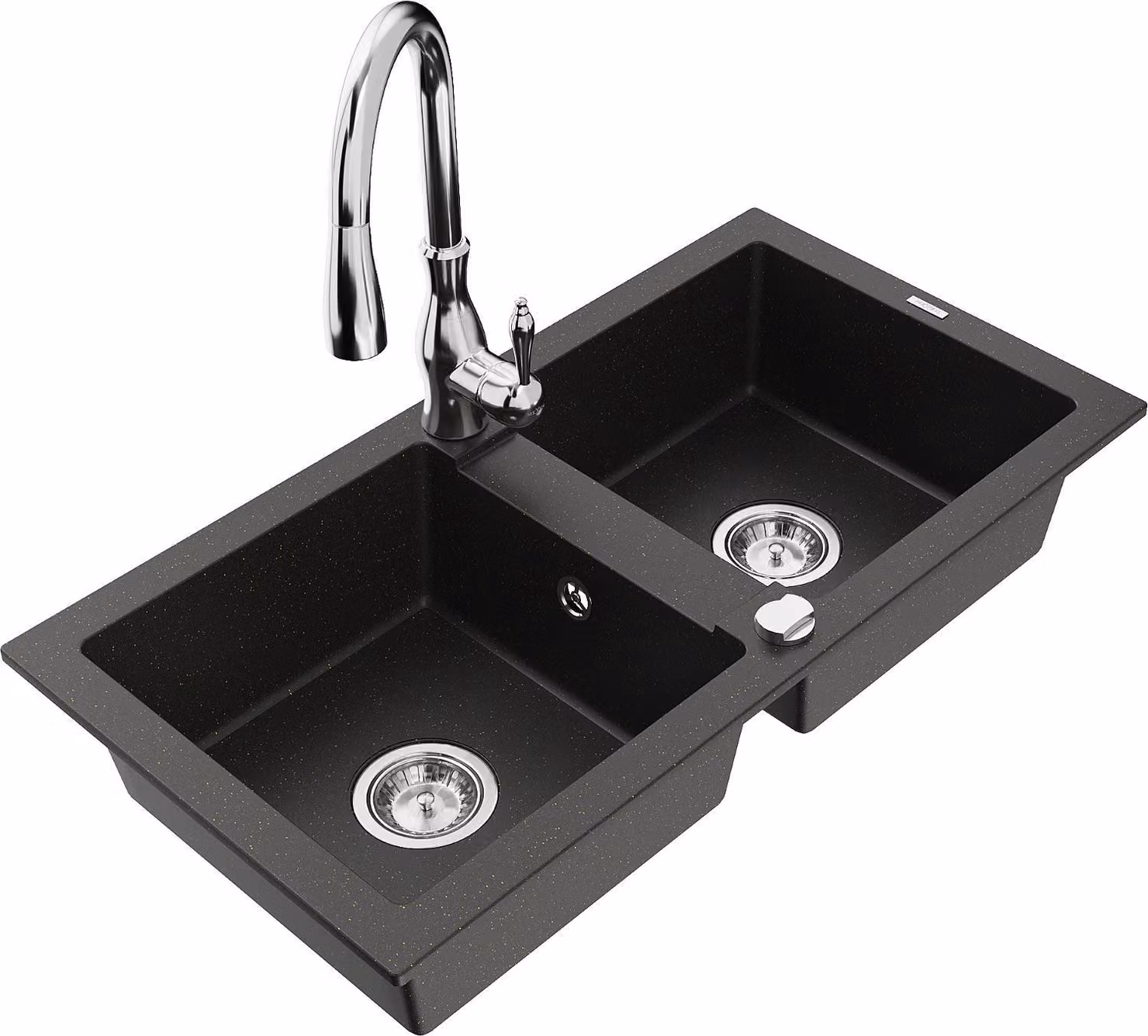 Mexen Mario lavello in granito a 2 vasche con rubinetto da cucina Savita, nero/oro metallico - 6504-75-672601-00