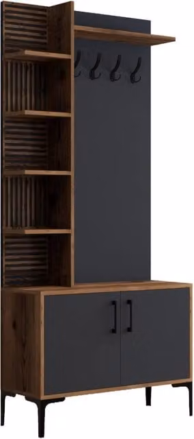 Mobile da corridoio in legno "Viyana D" - 90 x 35 x 200 cm - Grigio antracite