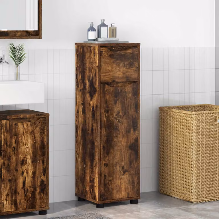 Mobile da bagno vidaXL in rovere fumé con ripiani interni e ante a battente, L/P/H: 30,5 x 30 x 101 cm