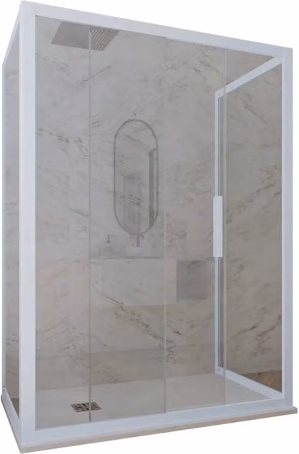 Box doccia 3 lati FORTE mod. Deco Trio con vetro trasparente e profilo blu vintage, L: 160 cm, P: 70 cm, H: 200 cm