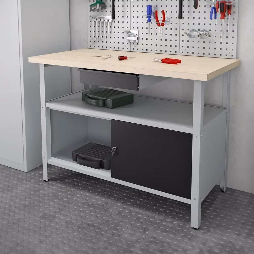 Armadio degli attrezzi Vicco in acciaio grigio e nero con serratura L: 120 cm, P: 85 cm, H: 60 cm – 2