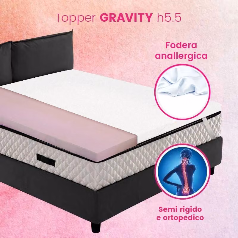 Topper ortopedico semi rigido Gravity con tessuto anallergico sfoderabile e lavabile, colore bianco, H: 5,5 cm, L: 95 cm, P: 190 cm – 2