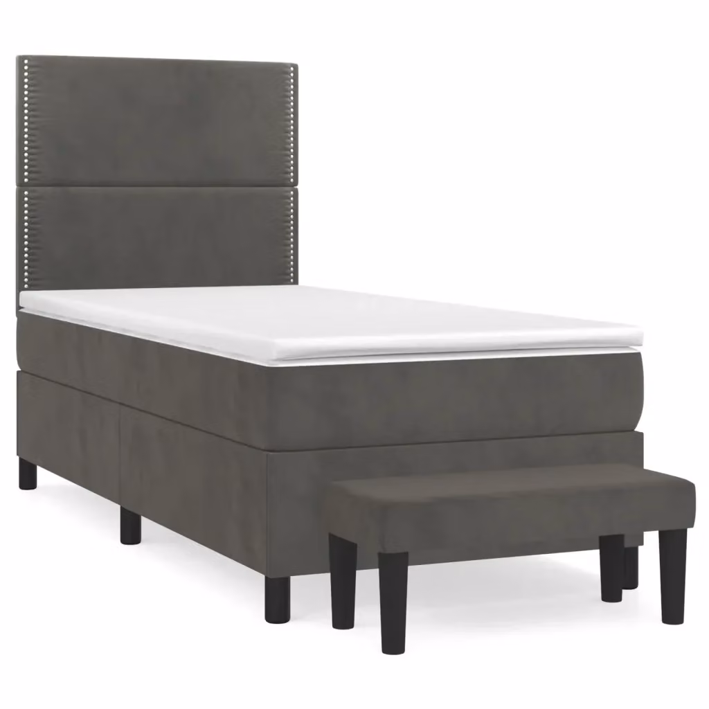 vidaXL Giroletto a Molle Ibrido con Materasso in Velluto Grigio Scuro L/P/H: 190 x 90 x 4 cm – 2