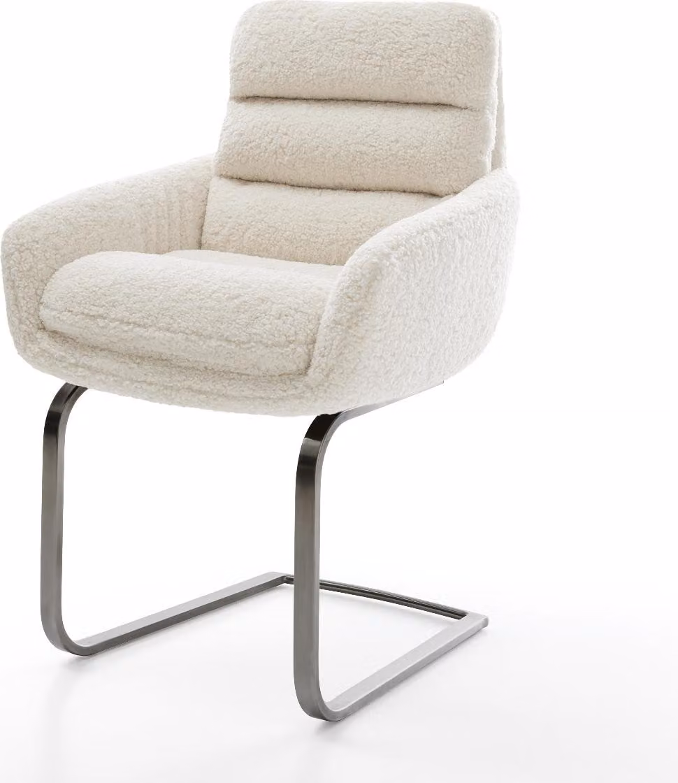 DELIFE sedia a sbalzo Abelia-Flex con braccioli tessuto teddy beige sedia a sbalzo piatto grafite