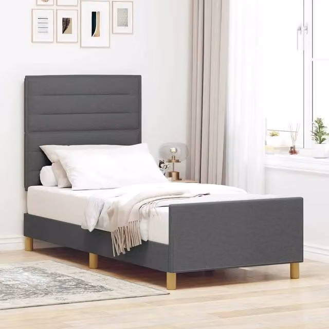 Struttura letto imbottita in tessuto grigio con giroletto L 200 x L 80 cm