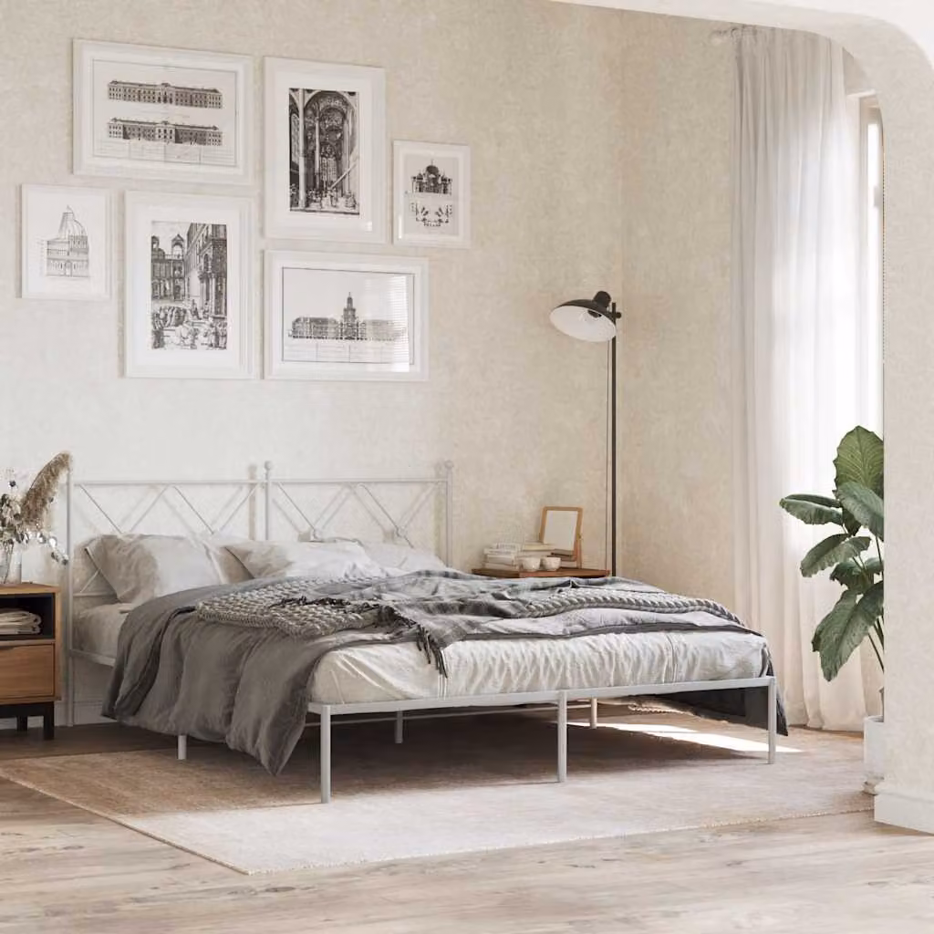 vidaXL Giroletto con Testiera in Metallo Bianco L/P/H: 150 x 200 x 90,5 cm